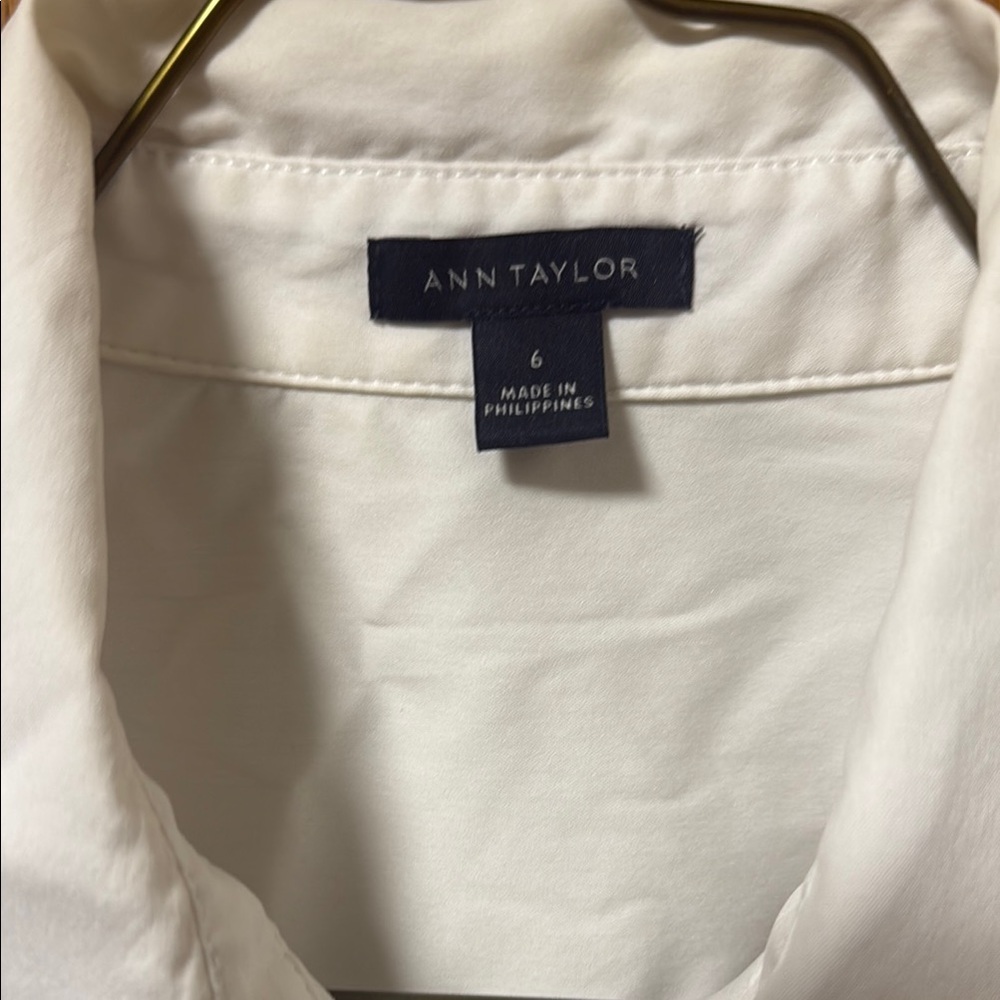 Ann Taylor White Button Down Long Sleeve Shirt - Picture 6 of 7